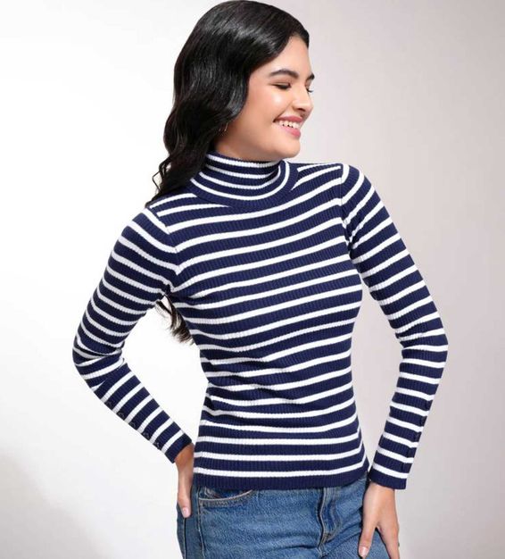 Women Striped Turtle Neck Sweater
