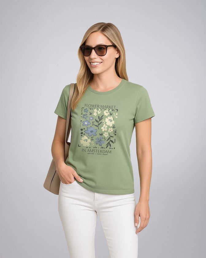 Leafletic Ladies Cotton Printed T- Shirt
