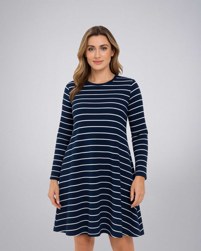 Knit Stripe Tunic Dress with Pockets